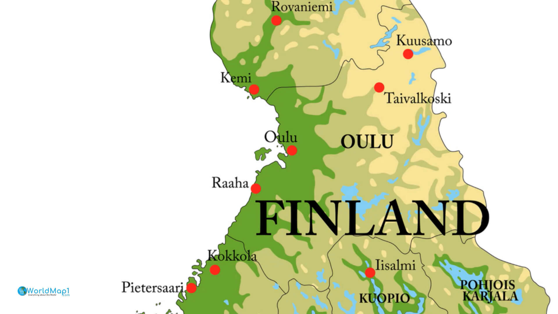 Finlandiya Haritası Kuzey Şehirleri Haritası